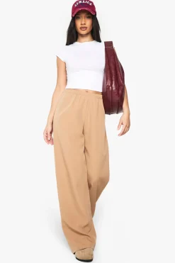 Pantalon tissé à taille élastiquée et jambe large