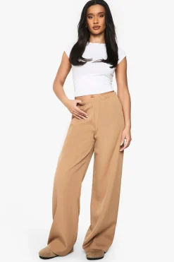 Pantalon tissé à taille élastiquée et jambe large
