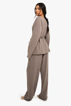 Pantalon tissé à taille élastique et jambes larges