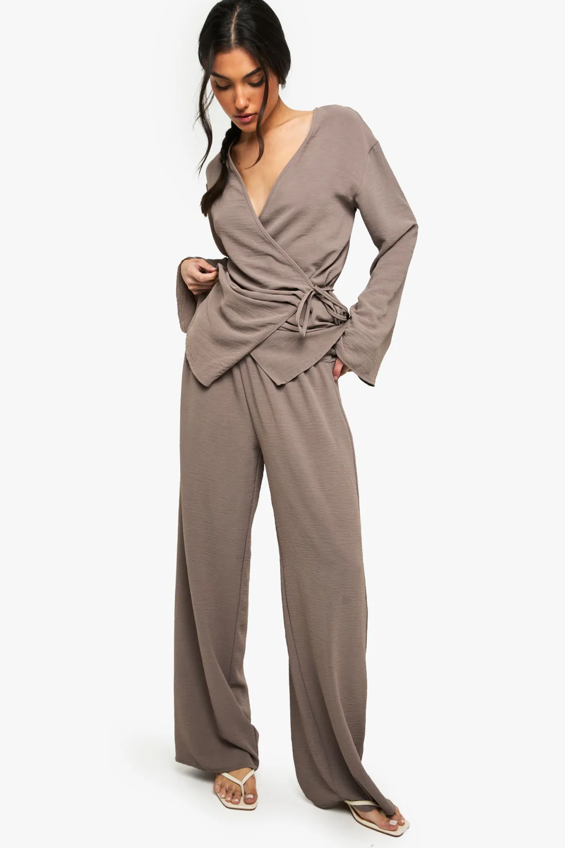 Pantalon tissé à taille élastique et jambes larges