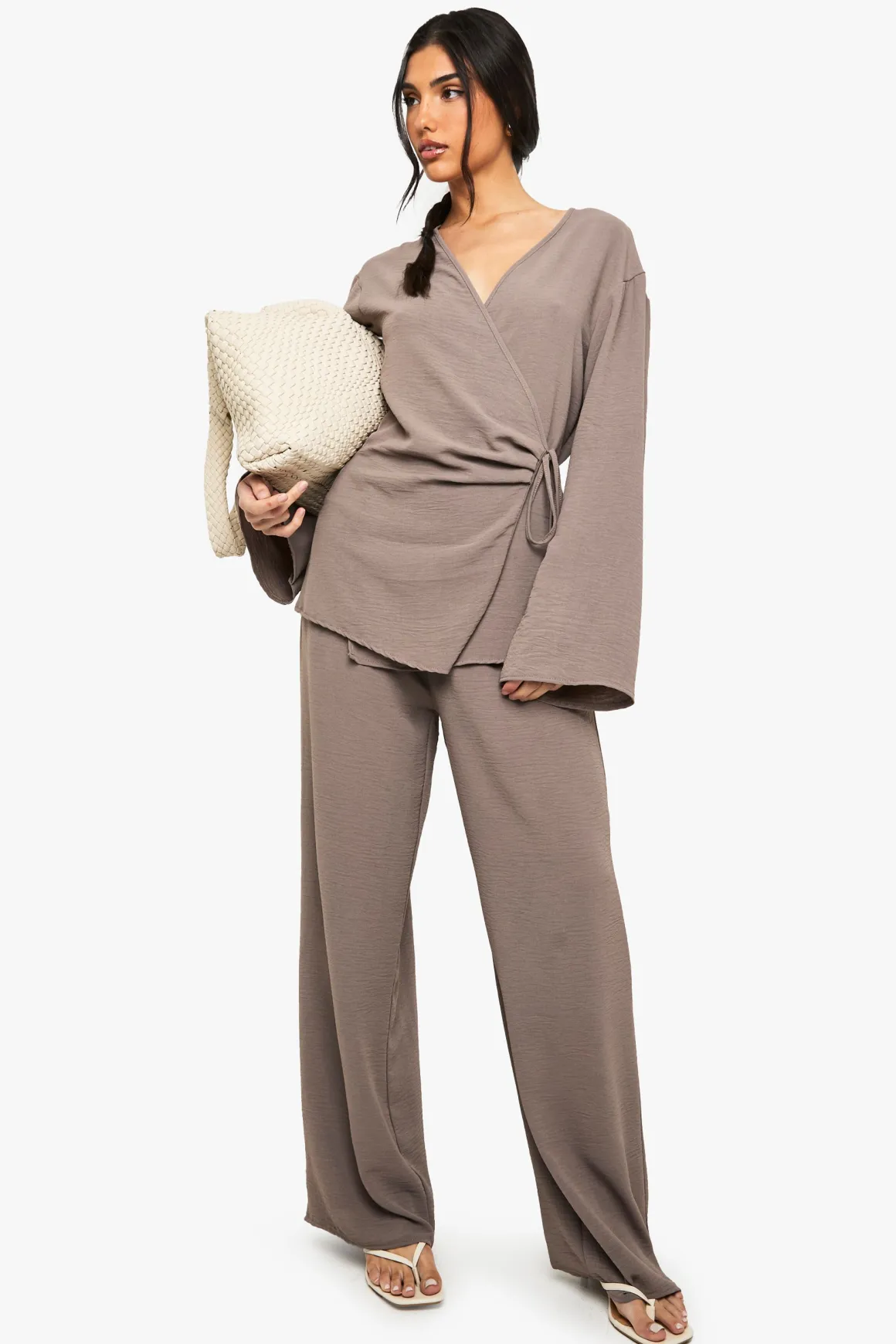 Pantalon tissé à taille élastique et jambes larges