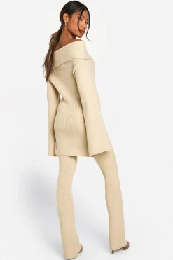 boohoo Pantalon tricoté côtelé à jambes évasées Premium<Femme Pantalons|Pulls Et Gilets