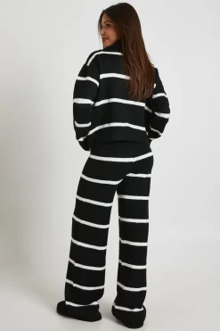 Pantalon tricoté rayé à jambe large
