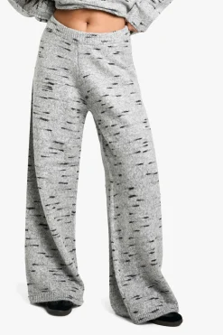 Pantalon tricoté souple en marl, décontracté à jambes larges