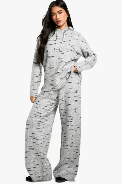 Pantalon tricoté souple en marl, décontracté à jambes larges