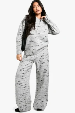 Pantalon tricoté souple en marl, décontracté à jambes larges