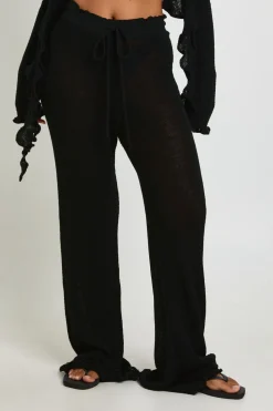 Pantalon Tricoté Transparent À Bords Ondulés