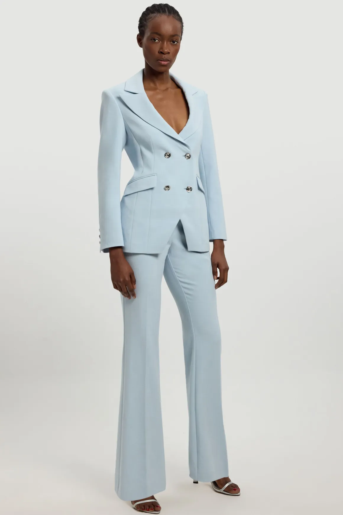 Pantalon Évasé Ajusté En Tissu Stretch Compact