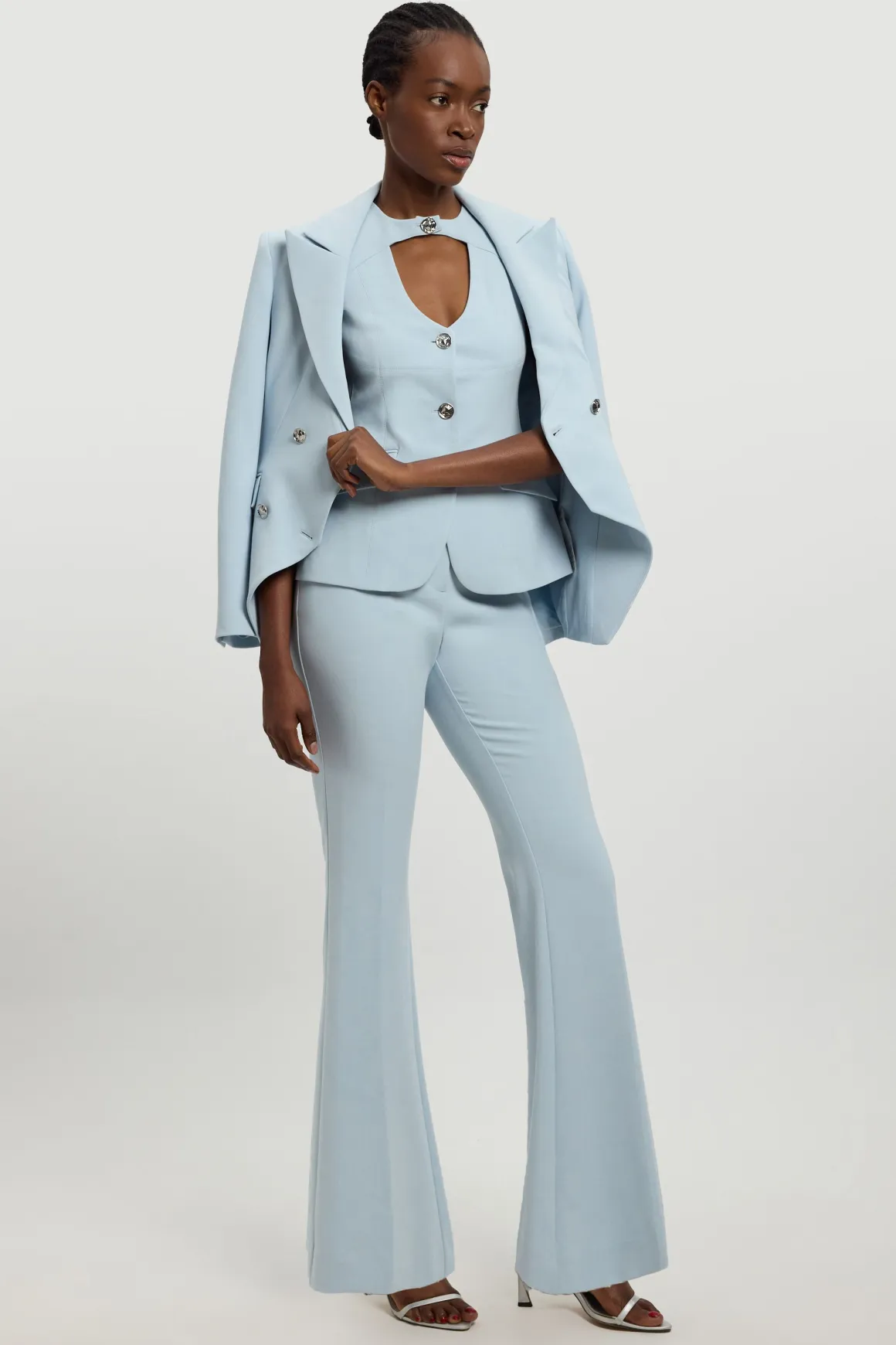 Pantalon Évasé Ajusté En Tissu Stretch Compact