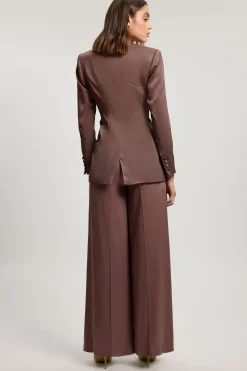 Pantalon Évasé Ajusté En Viscose Satinée
