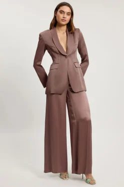 Pantalon Évasé Ajusté En Viscose Satinée