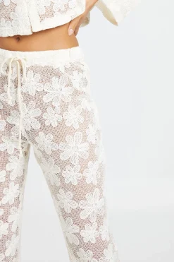 Pantalon Évasé En Crochet À Motif Fleuri