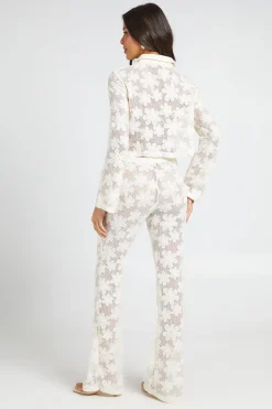 Pantalon Évasé En Crochet À Motif Fleuri