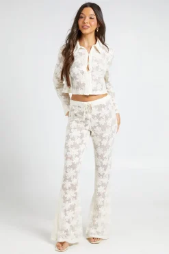 Pantalon Évasé En Crochet À Motif Fleuri