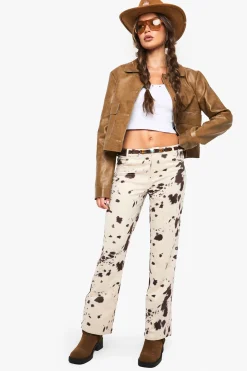 boohoo Pantalon évasé en faux suède à imprimé vache<Femme Pantalons