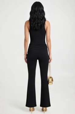 Pantalon Évasé En Tissu Fluide Avec Détail De Bordure Enveloppante