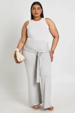 Pantalon Évasé Grande Taille Avec Ceinture Nouée À La Taille