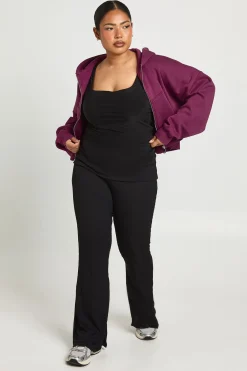 boohoo Pantalon Évasé Grande Taille En Jersey À Taille Repliable<Femme Pantalons