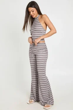 Pantalon Évasé À Rayures Avec Cordon De Serrage