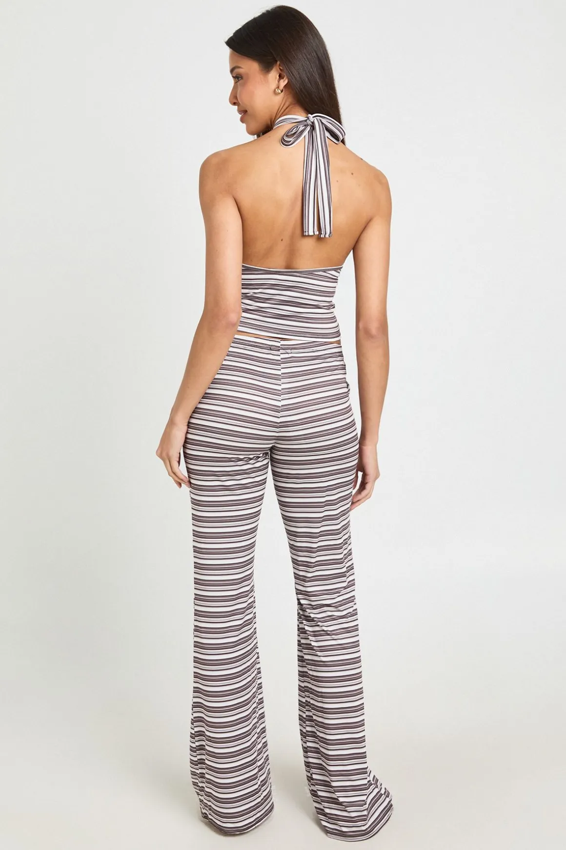 Pantalon Évasé À Rayures Avec Cordon De Serrage