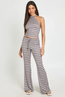 Pantalon Évasé À Rayures Avec Cordon De Serrage