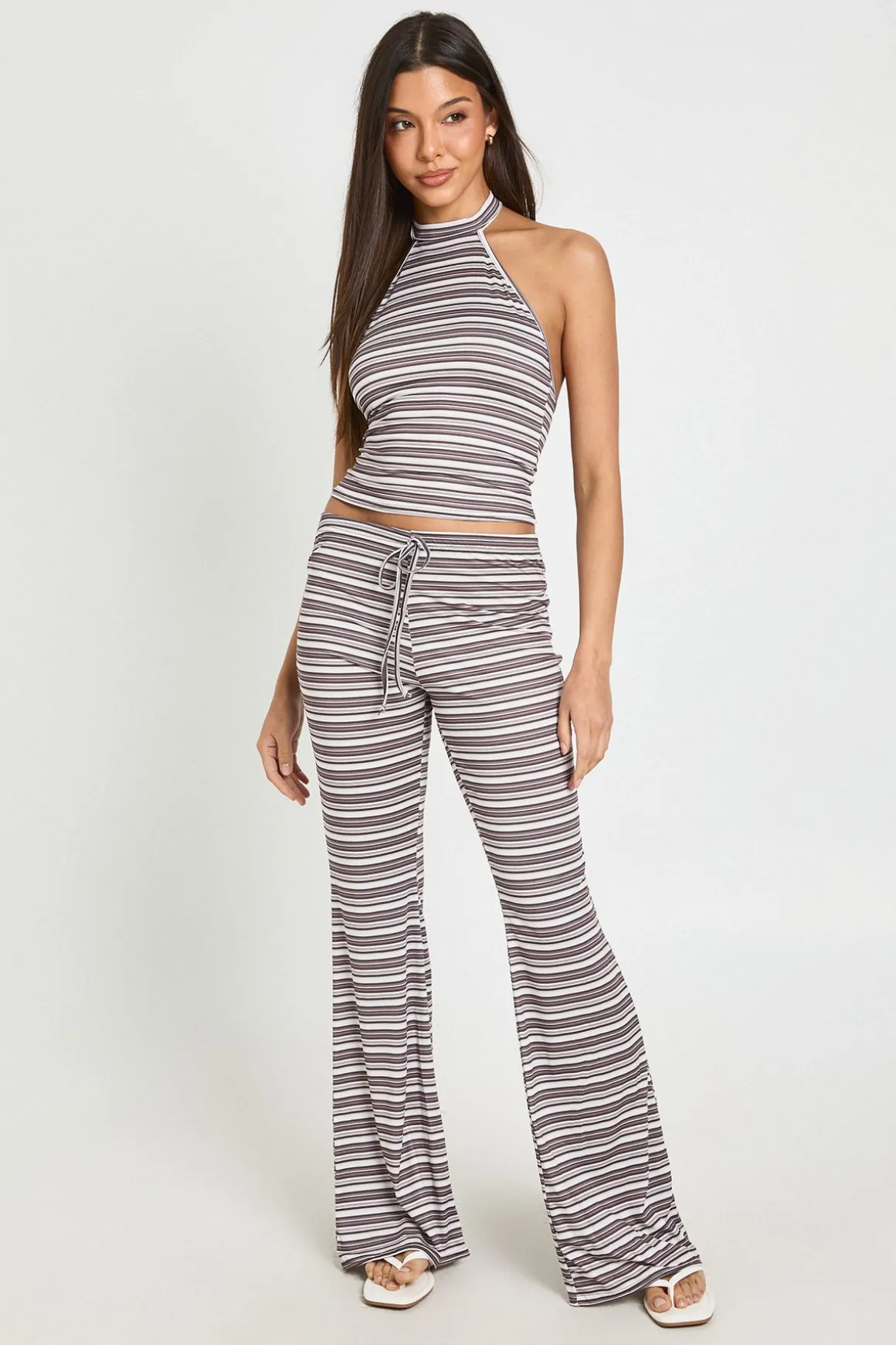 Pantalon Évasé À Rayures Avec Cordon De Serrage