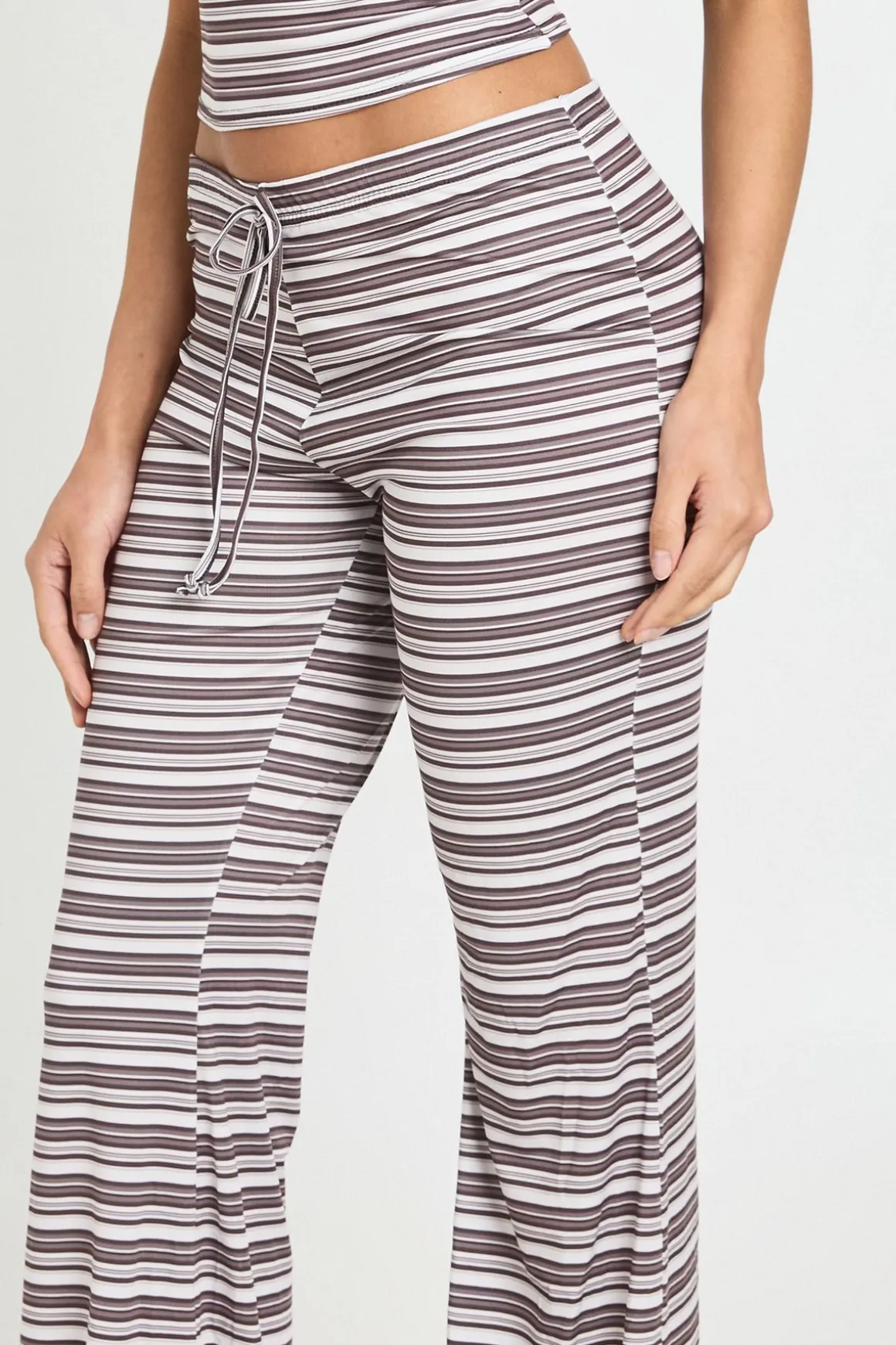 Pantalon Évasé À Rayures Avec Cordon De Serrage