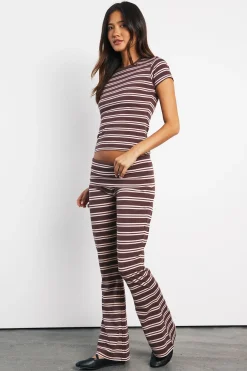 Pantalon Évasé À Rayures Avec Taille Repliable
