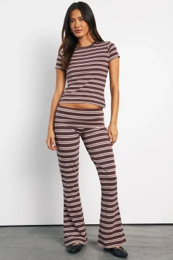 Pantalon Évasé À Rayures Avec Taille Repliable