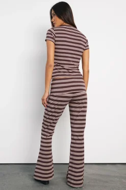 Pantalon Évasé À Rayures Avec Taille Repliable