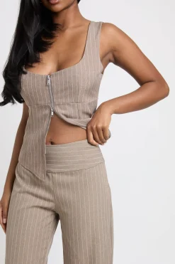 Pantalon Évasé Slim Taille Basse En Crêpe À Fines Rayures