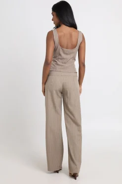 Pantalon Évasé Slim Taille Basse En Crêpe À Fines Rayures
