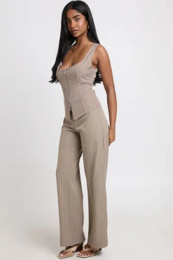 Pantalon Évasé Slim Taille Basse En Crêpe À Fines Rayures
