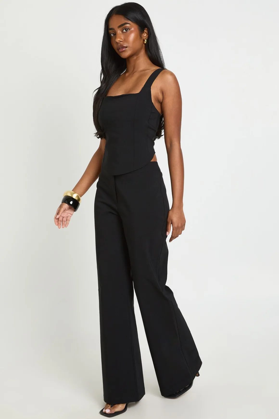 Pantalon Évasé Taille Basse En Bengaline