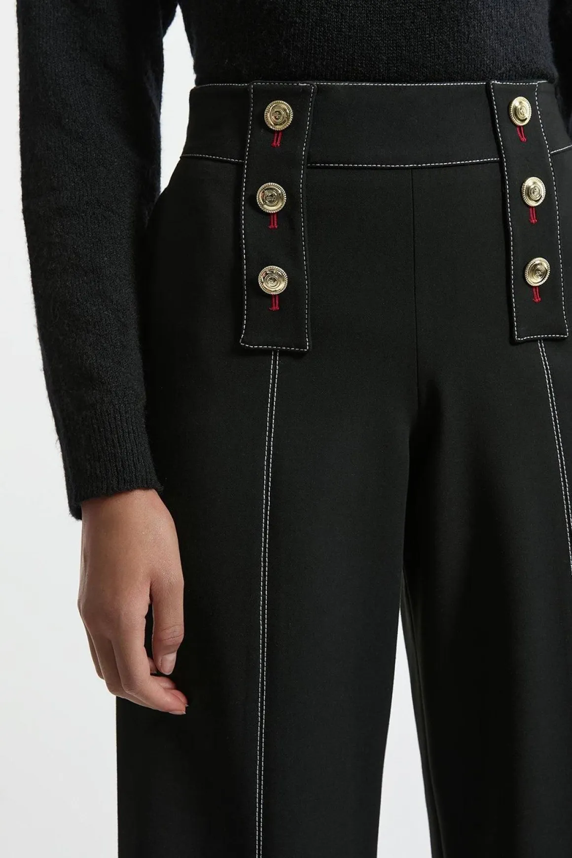 Pantalon Évasé Taille Haute Ajusté en Tissu Stretch Compact