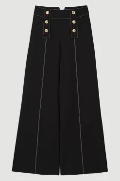 Pantalon Évasé Taille Haute Ajusté en Tissu Stretch Compact