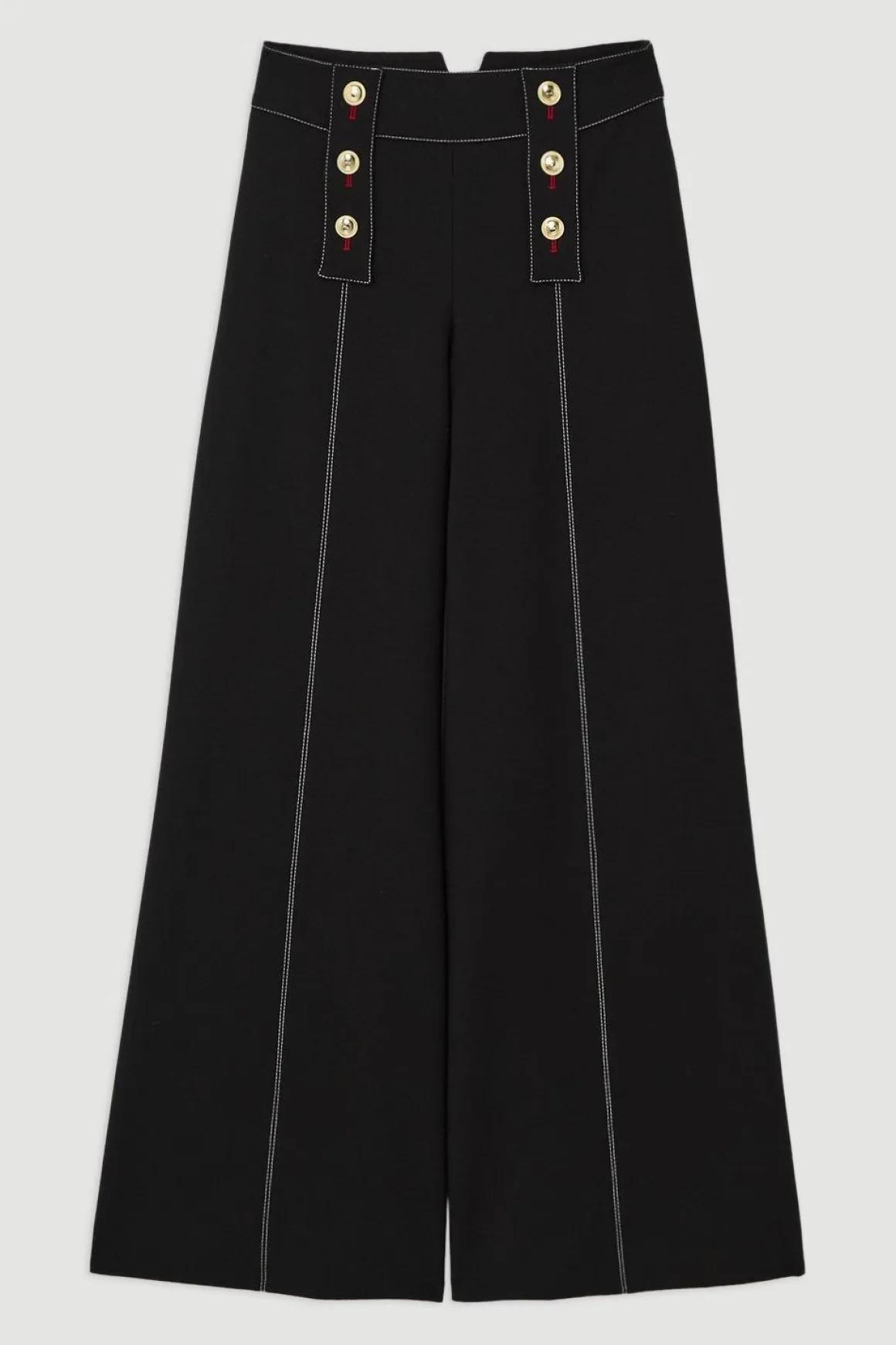 Pantalon Évasé Taille Haute Ajusté en Tissu Stretch Compact