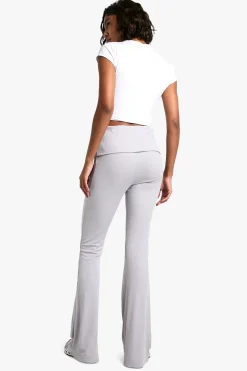 Pantalon évasé à taille haute avec pli, en jersey côtelé doux
