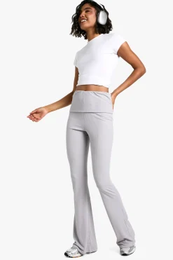 Pantalon évasé à taille haute avec pli, en jersey côtelé doux