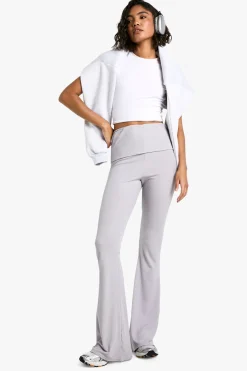 Pantalon évasé à taille haute avec pli, en jersey côtelé doux