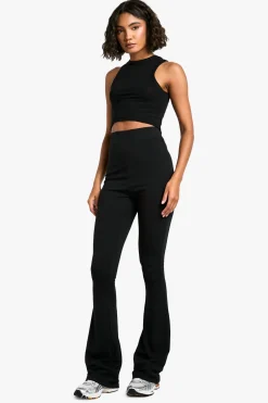 boohoo Pantalon Évasé Taille Haute En Jersey De Coton Avec Détails Froncés Sculptants<Femme Pantalons|Leggings