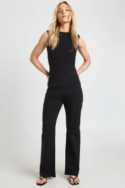 Pantalon Évasé Taille Haute Stretch Petite