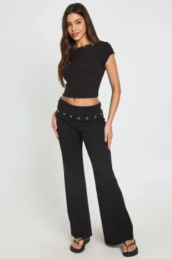 Pantalon Évasé À Taille Repliée Et Clous