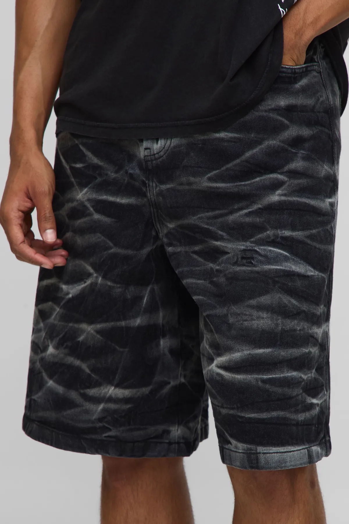 boohooMAN Parachute Crinkle Washed Denim Shorts<Homme Denim|Denim