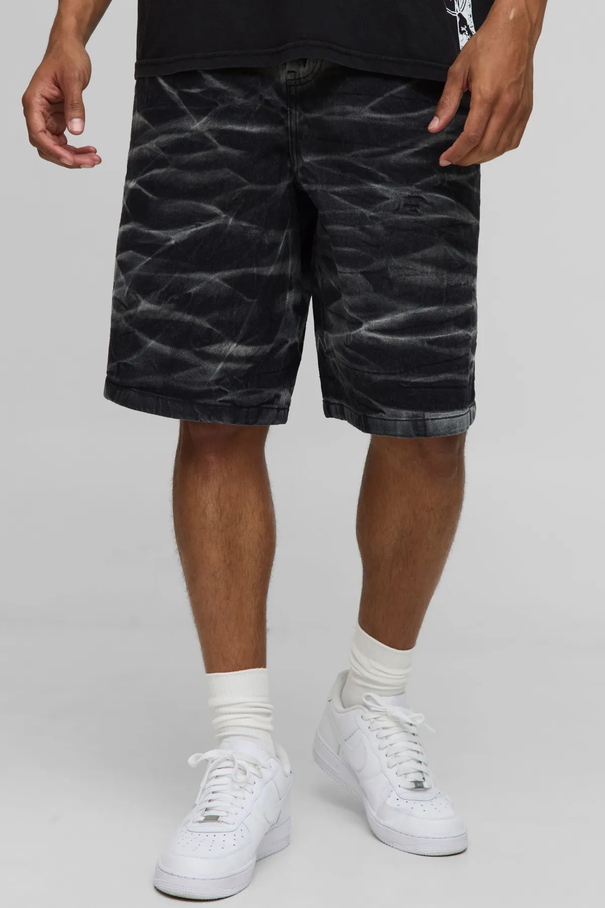 boohooMAN Parachute Crinkle Washed Denim Shorts<Homme Denim|Denim