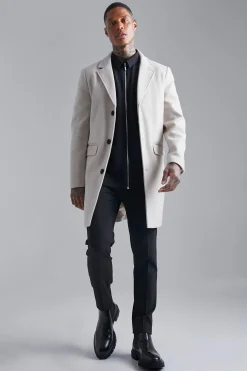 boohooMAN Pardessus à simple boutonnage effet laine<Homme Manteaux Et Vestes