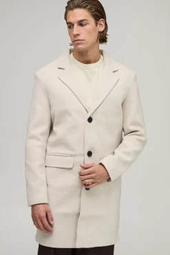 boohooMAN Pardessus à simple boutonnage effet laine<Homme Manteaux Et Vestes