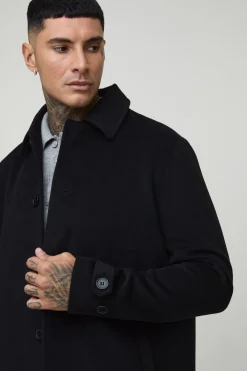 boohooMAN Pardessus long uni, coupe régulière à col en<Homme Tout Afficher|Vestes & Manteaux Tall
