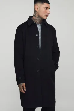 boohooMAN Pardessus long uni, coupe régulière à col en<Homme Tout Afficher|Vestes & Manteaux Tall