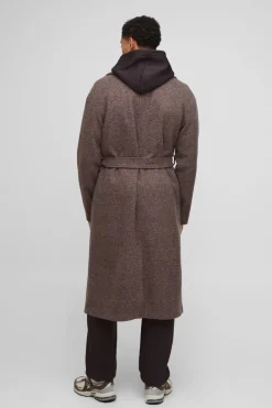 boohooMAN Pardessus Marl Melton long à simple boutonnage, col châle et à ceinture intégrée<Homme Manteaux Et Vestes
